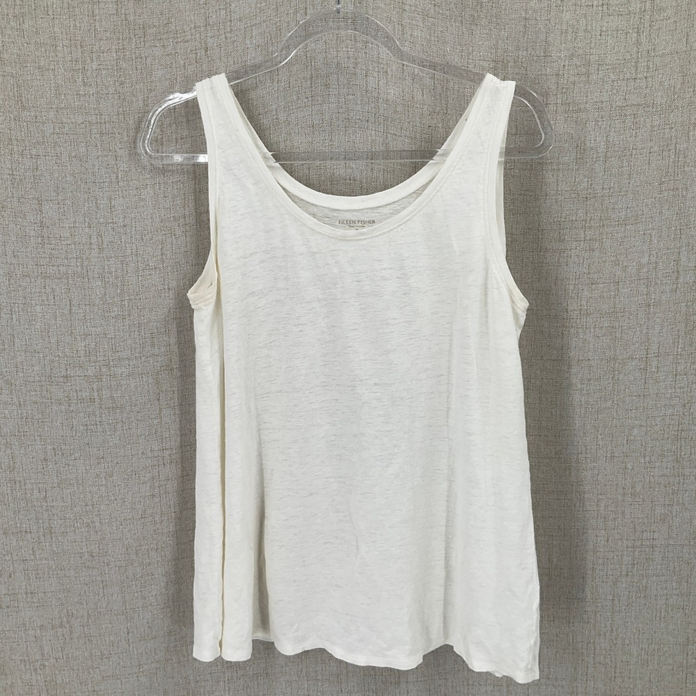 Eileen Fisher Tank Top Womens M Ivory Linen Minimalist Classic Slub Knit Capsule